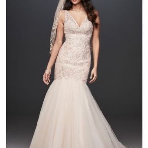 mermaid beaded floral lace wedding dress